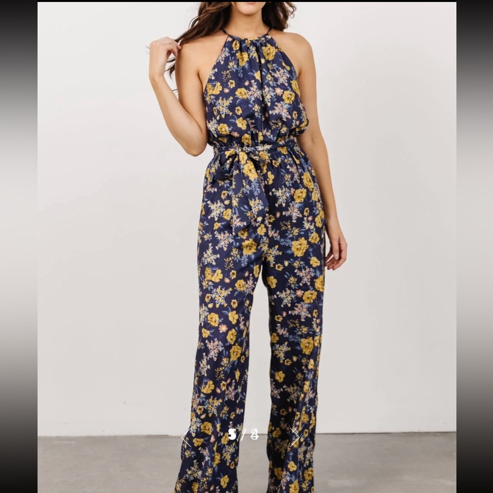 Baltic Born Floral Wide Leg Jumpsuit - Navy and Yellow
